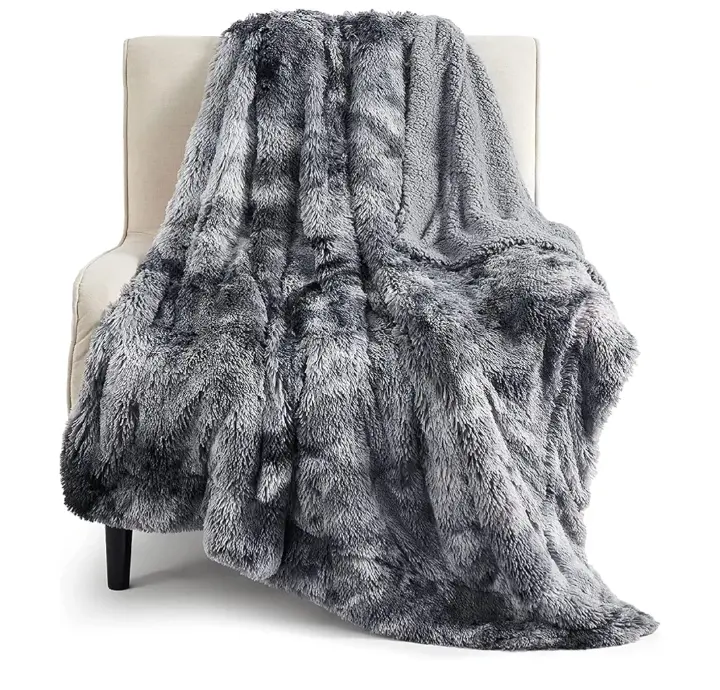 BEDSURE | Tie-Dye Grey Fuzzy Sherpa Faux Fur Twin Blanket