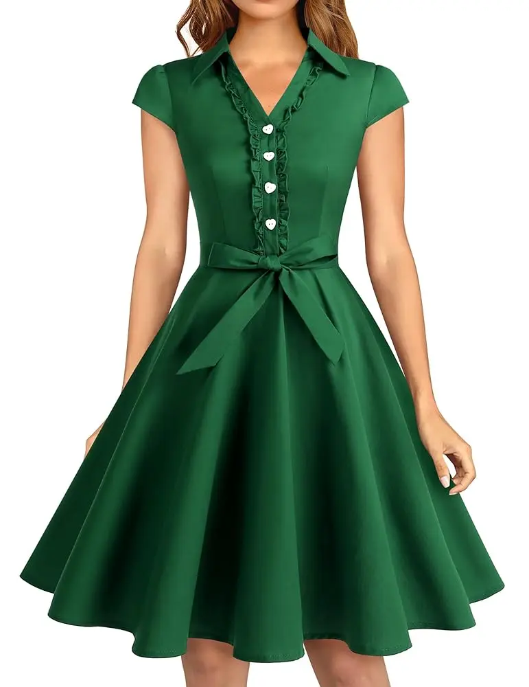 Wedtrend | Retro Rockabilly Vintage Swing Dress | Army Green