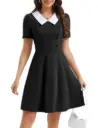 Bbonline | Retro Rockabilly Dress | Peter Pan Collar | Short Sleeve Black Dress