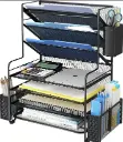 DeskMate 5-Tray Black Metal Mesh Desk File Organizer