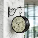 Vintage Clock 8-Inch Double-Sided Black Hand-Crafted Metal | Wall Clock