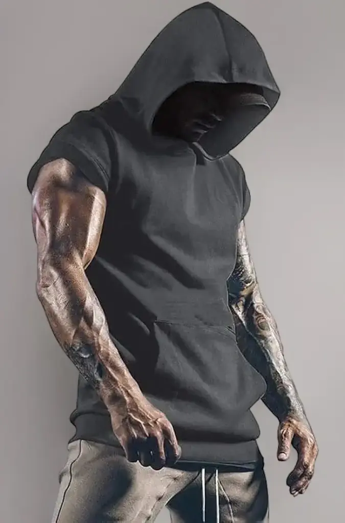IRONEDGE | Muscle Fit Sleeveless Hoodie | Charcoal Black