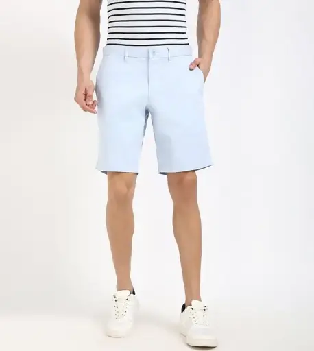 TOMMY HILFIGER | Blue Cotton Regular Fit Solid Shorts