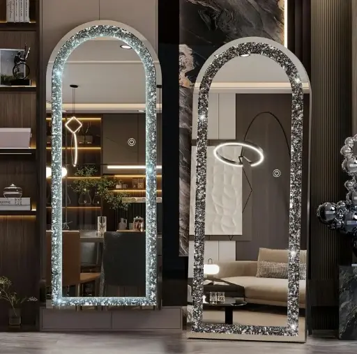 Glamour Mirror | Alvy Standing Floor Arch Crystal LED Mirror 