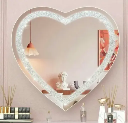 Glamour Mirror | Casmer Crystal Heart LED Mirror with 3 LED Lights 