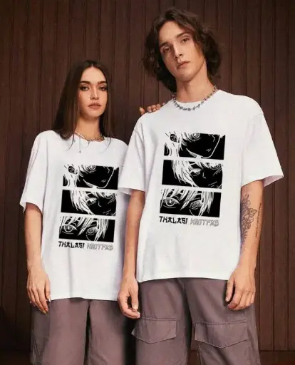 Blue Twinkle | Oversized White anime Couple T-Shirt 